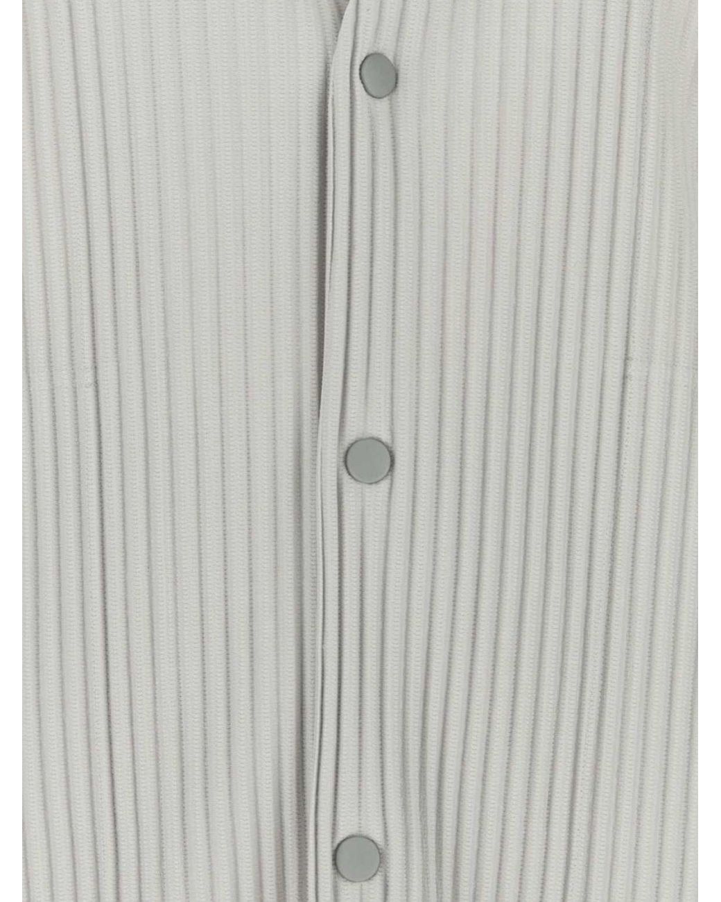 Homme Plissé Issey Miyake Gray Homme Plissé Issey Miyake Pleated V-Neck Buttoned Cardigan for men