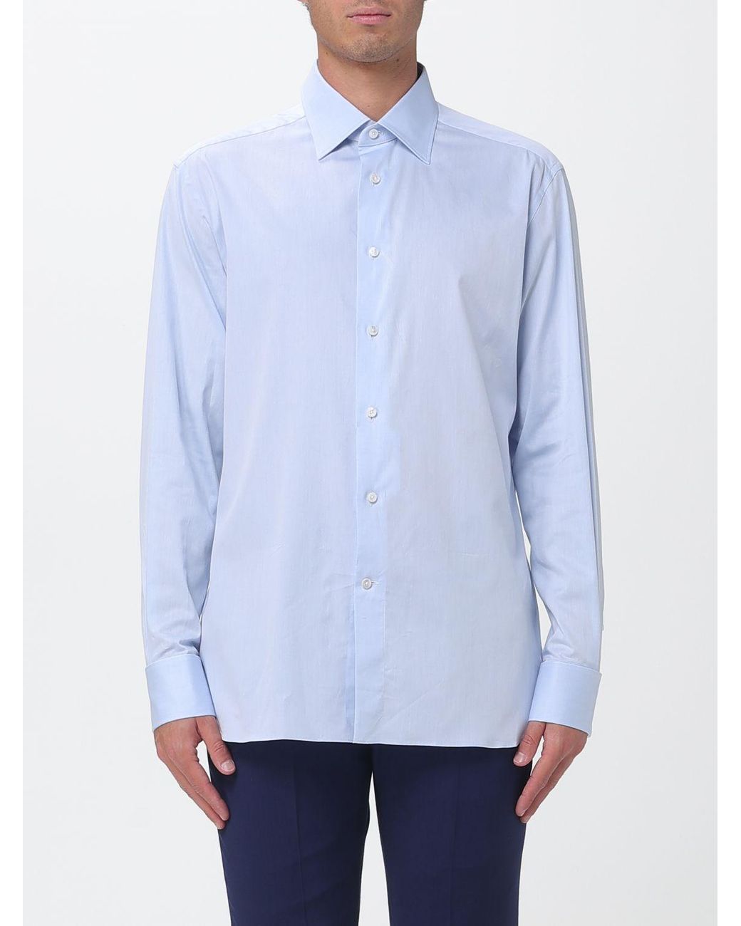 Zegna Blue Classic Stretch Poplin Shirt for men