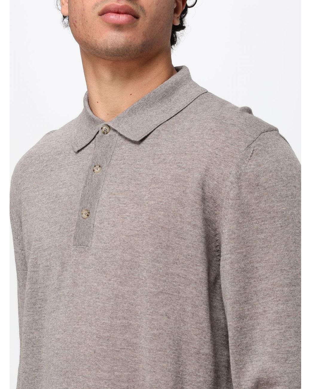 Boss Gray Long-Sleeved Knit Polo Shirt for men