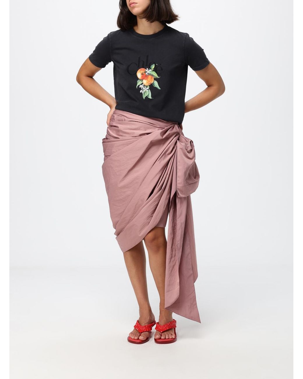 Chloé Red ChloÉ Asymmetric Taffeta Midi Wrap Skirt