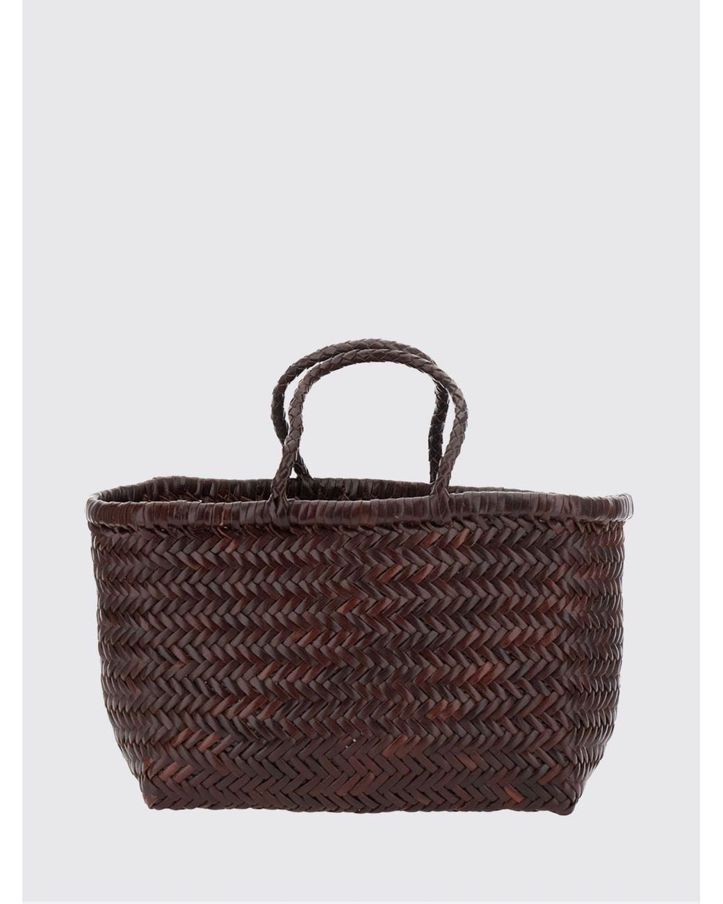 Dragon Diffusion Brown Triplo Salto Woven Leather Handbag With Double Handle
