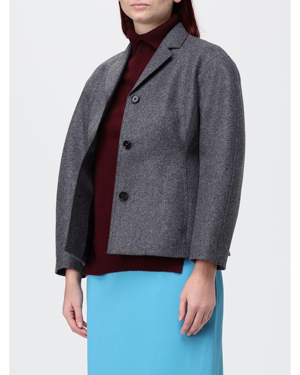 Jil Sander Blue Single-Breasted Virgin Wool Blazer With Balloon Sleeves And A Slim Fit