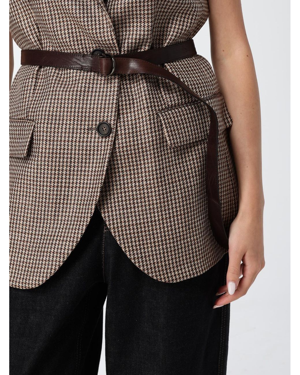 Brunello Cucinelli Gray Single-Breasted Houndstooth Virgin Wool Tailored Vest