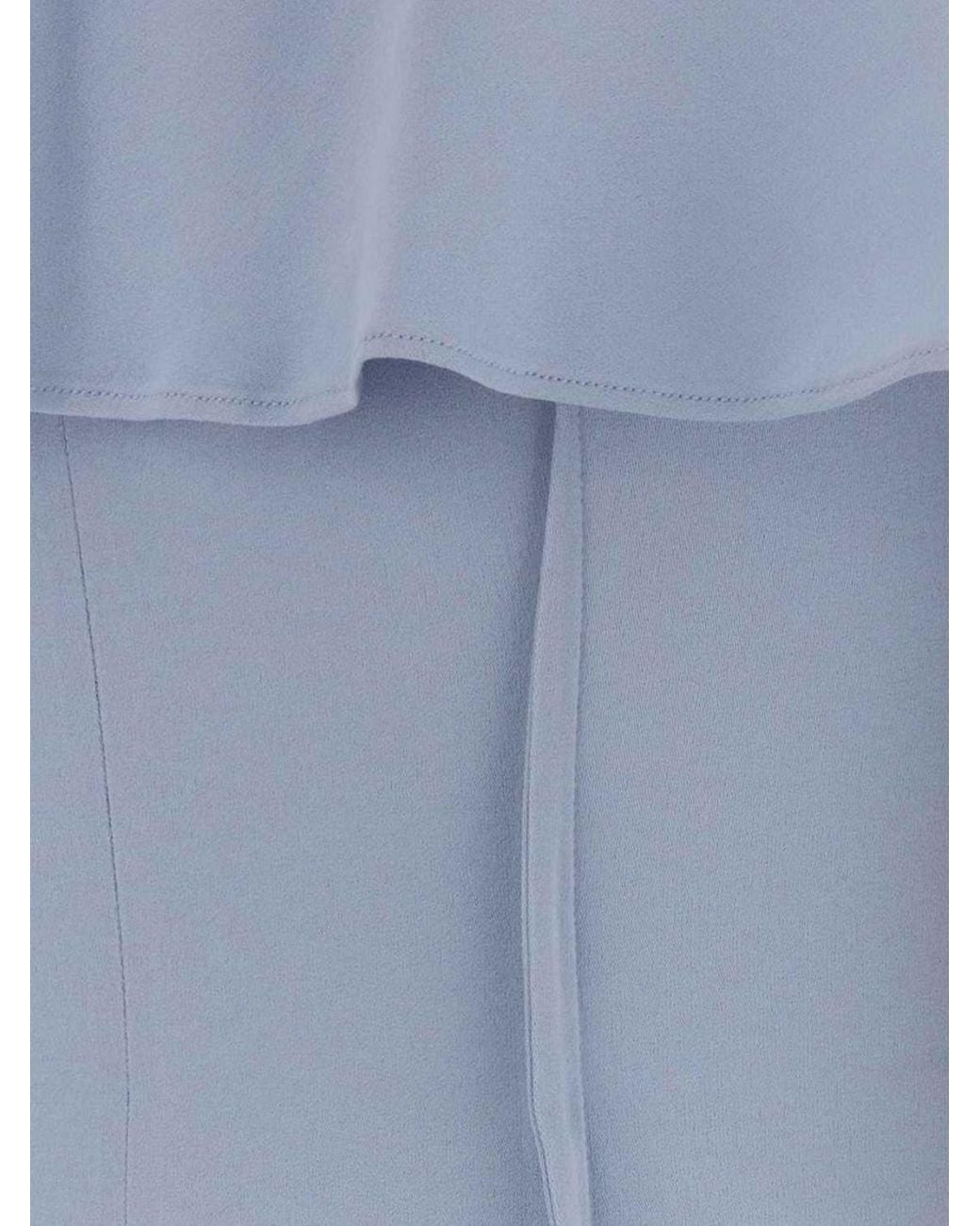 Jil Sander Blue Long V-Neck Satin Evening Gown