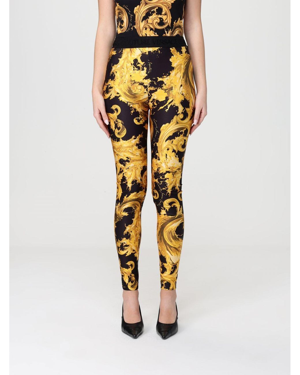 Versace Jeans Couture Metallic Printed Jersey Leggings