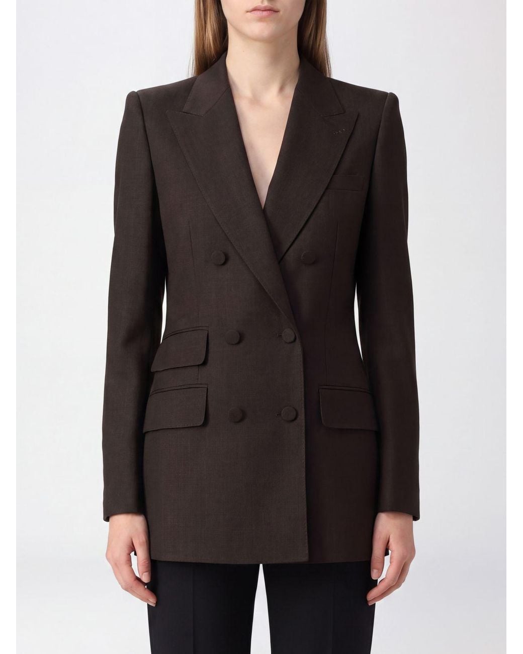 Tom Ford Black Double-Breasted Pure Wool Blazer With Peak Lapels And Padded Shoulders