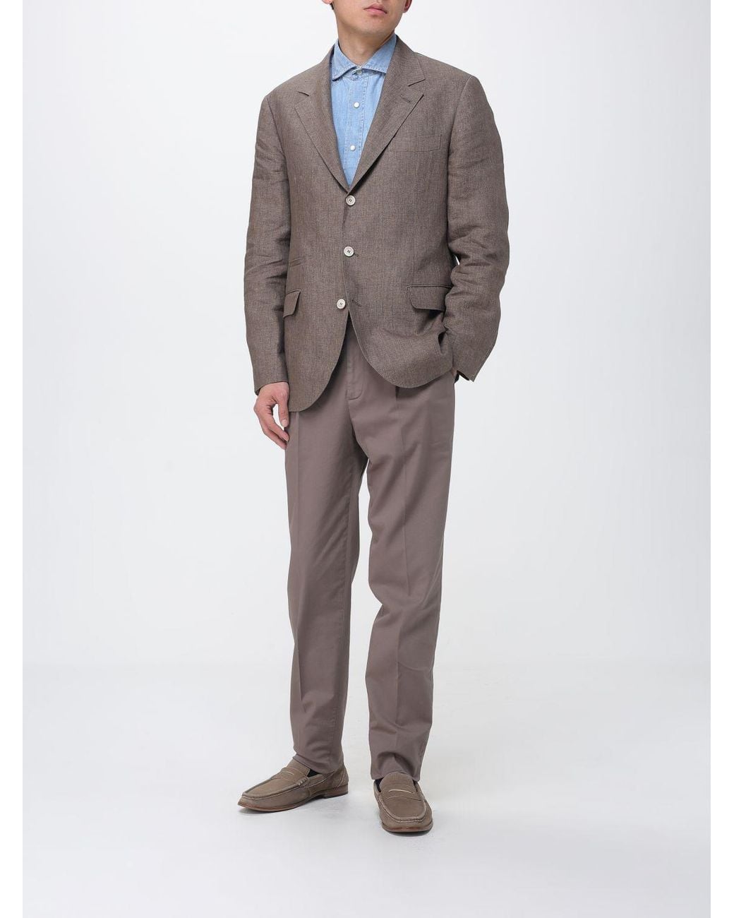 Brunello Cucinelli Gray Linen Single Breasted Blazer for men