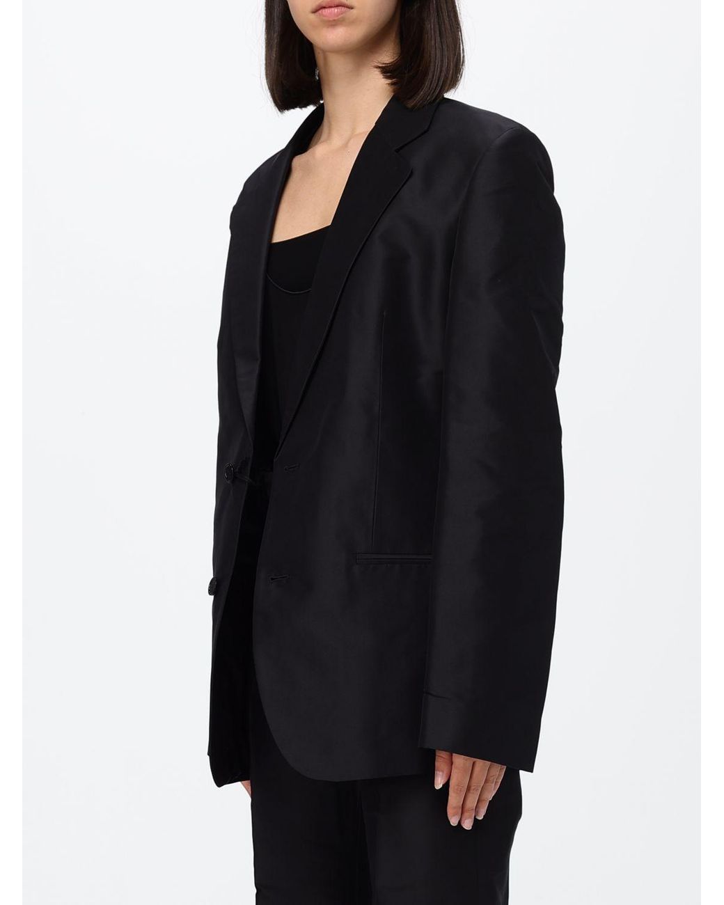 Gucci Black Cropped Silk Blazer With Peak Lapels And Padded Shoulders