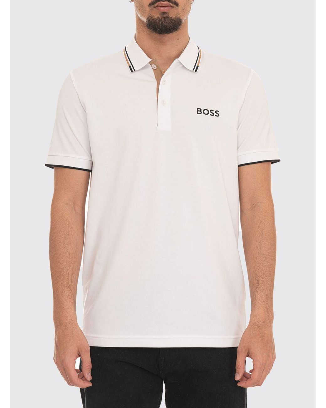 Boss White Cotton Polo With Logo for men