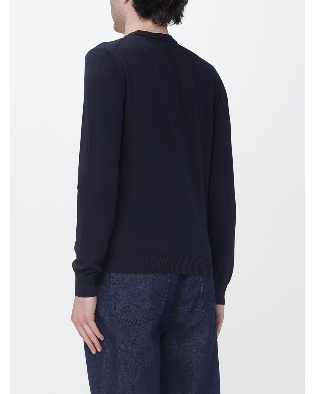 Brooksfield Blue Cotton Crew Neck Sweater With Logo for men