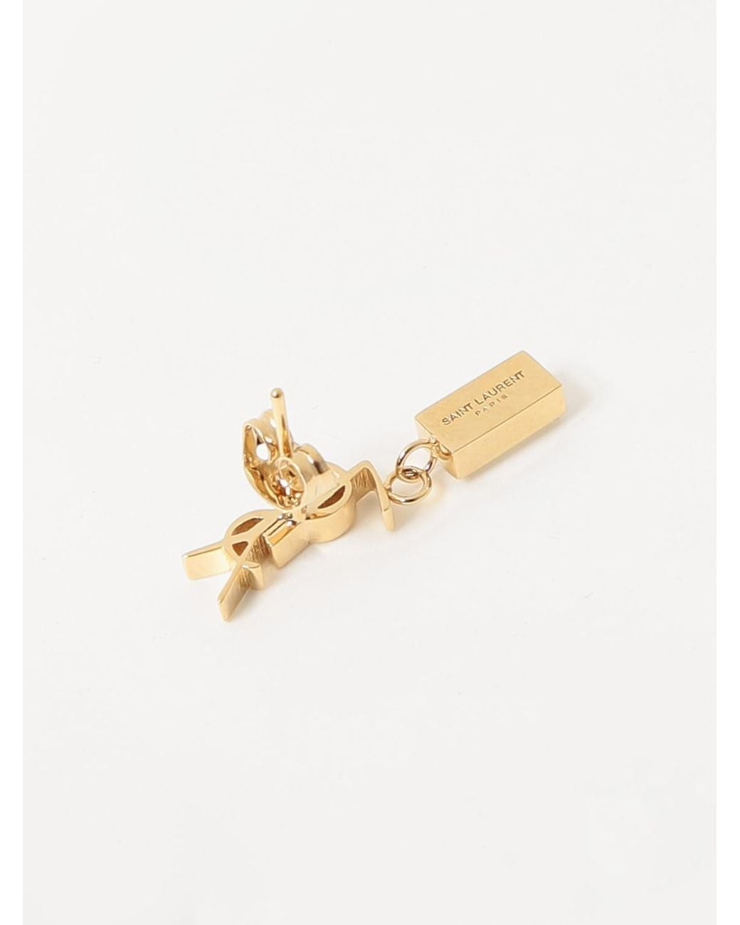 Saint Laurent Natural Brass Earring With Set Rhinestone