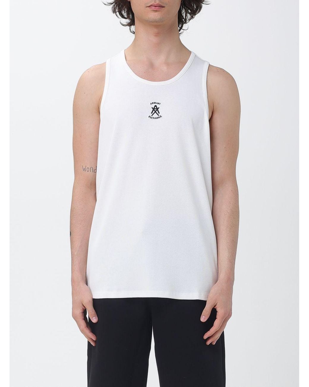 ARMANI EXCHANGE White Jersey Tank Top With Embroidered Logo for men