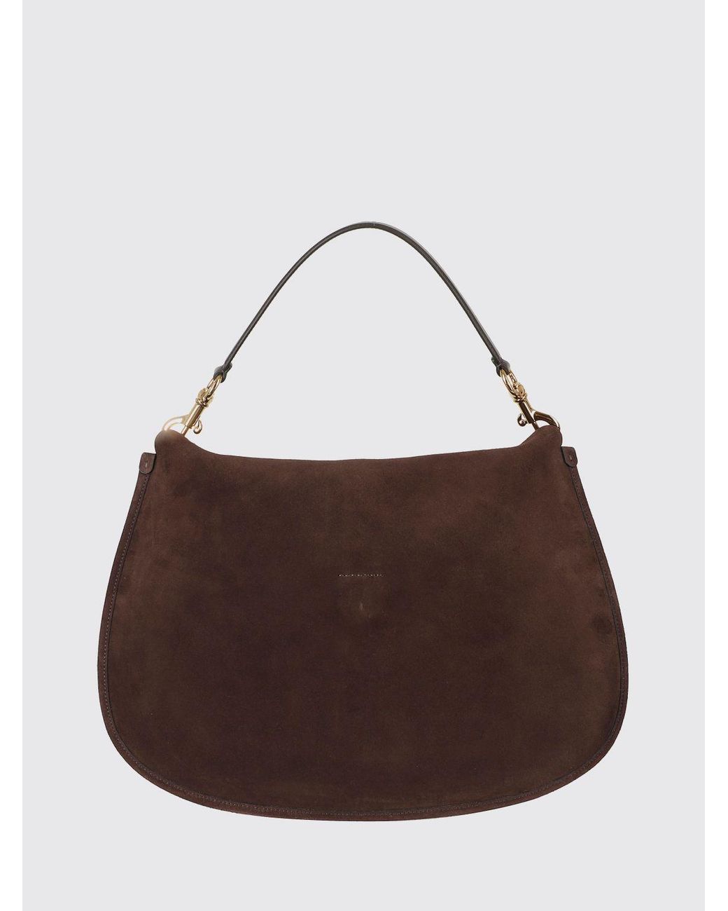 Etro Brown Large Suede Shoulder Bag With Pegaso Logo And Removable Handle