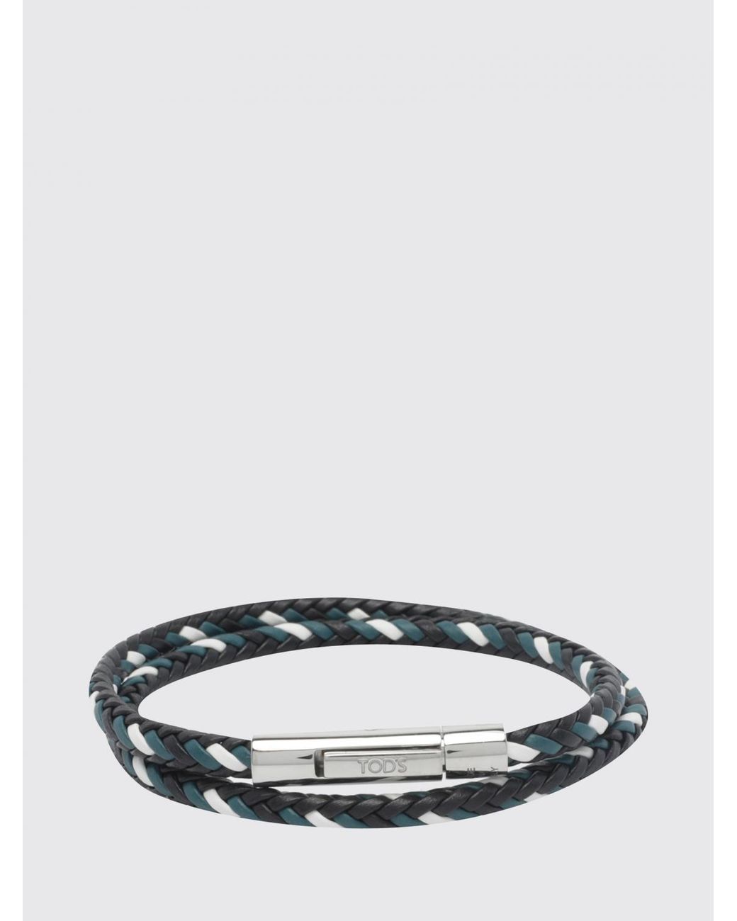 Tod's Black Woven Calfskin Leather Bracelet With Magnetic Clasp for men