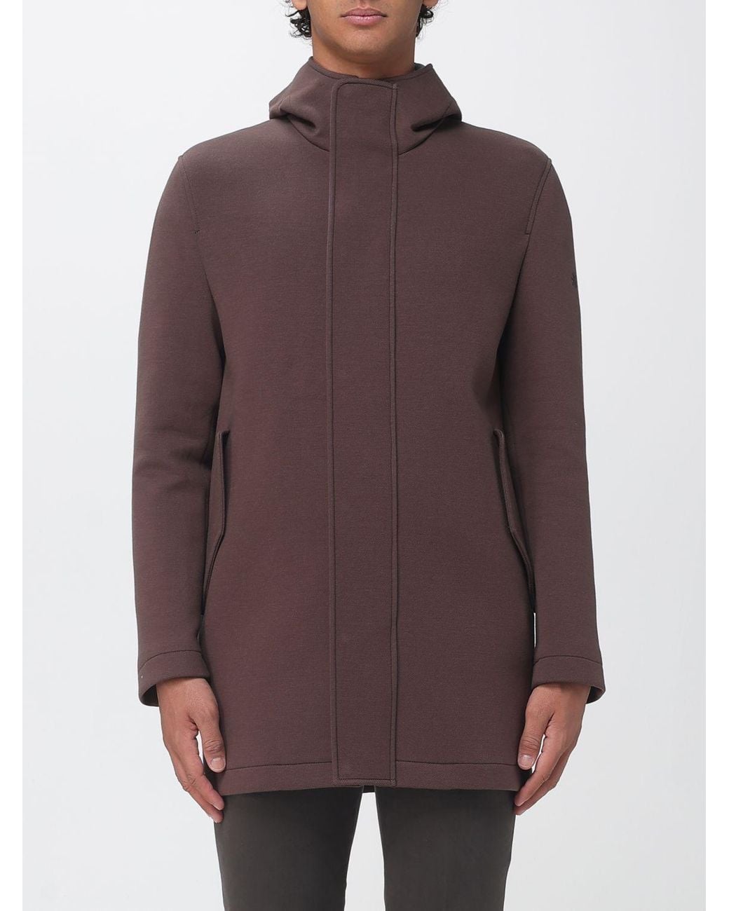 Manuel Ritz Purple Knee-Length Single-Breasted Hooded Coat With Concealed Fastening for men