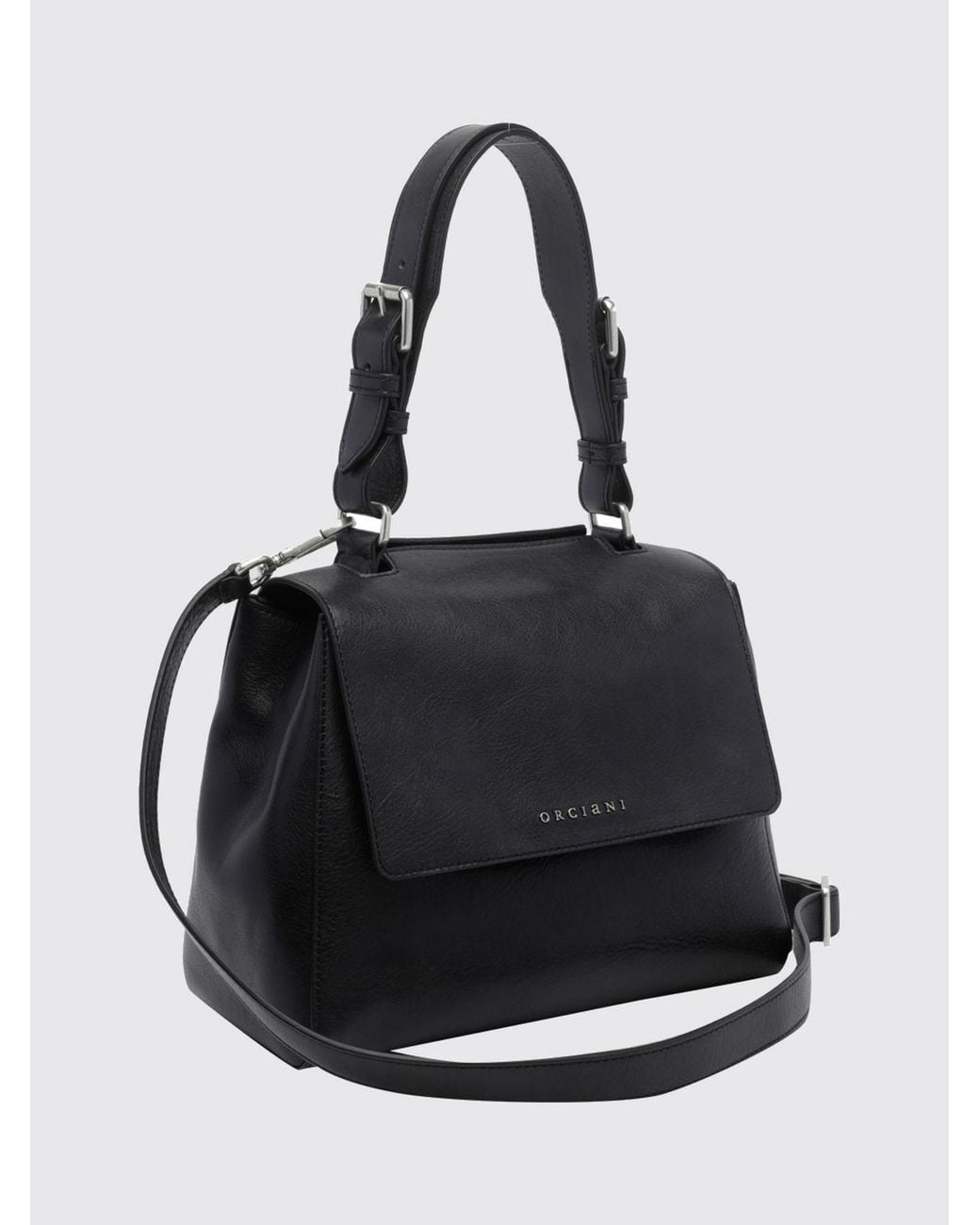 Orciani Black Sveva Small Calf Leather Handbag With Adjustable Handle And Strap