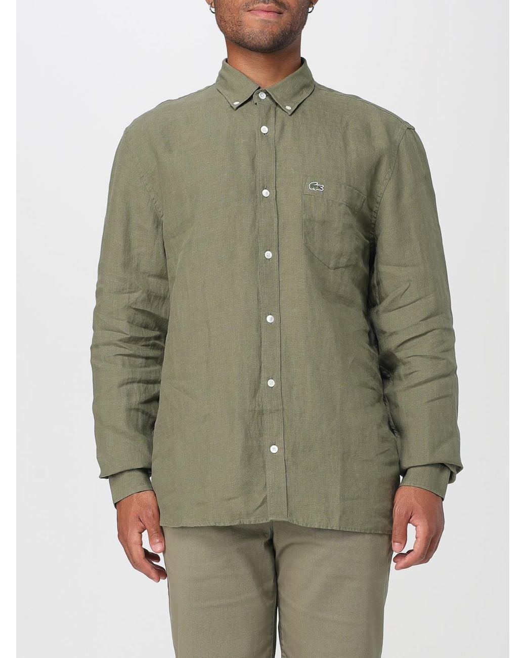 Lacoste Green Logo-Embroidered Button-Up Shirt for men
