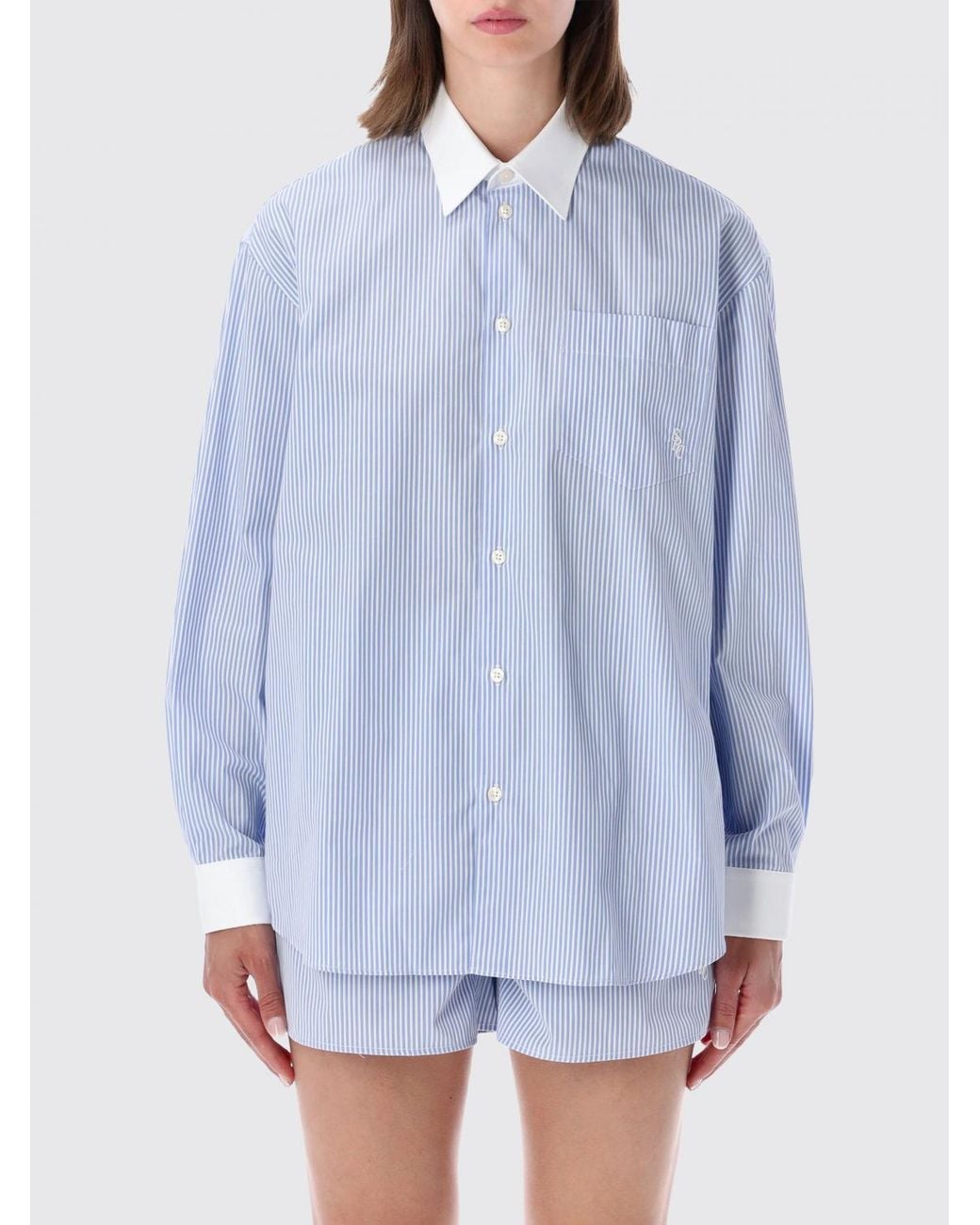 Sporty & Rich Blue Sporty &Amp Rich Striped Cotton Shirt With Relaxed Fit And French Collar