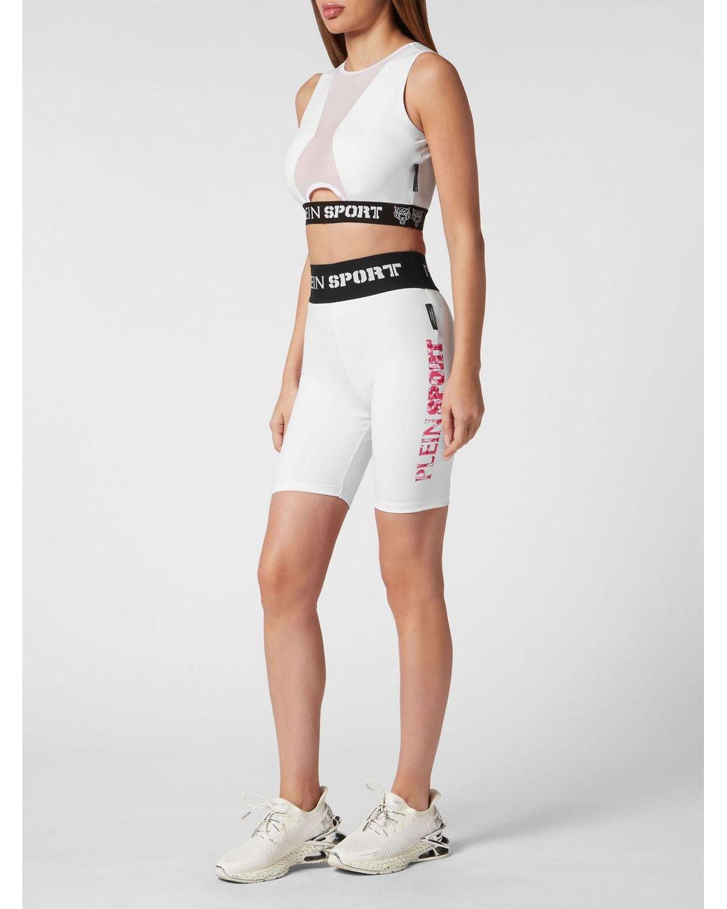 Philipp Plein Blue High-Waisted Skinny Fit Biker Shorts With Contrast Logo