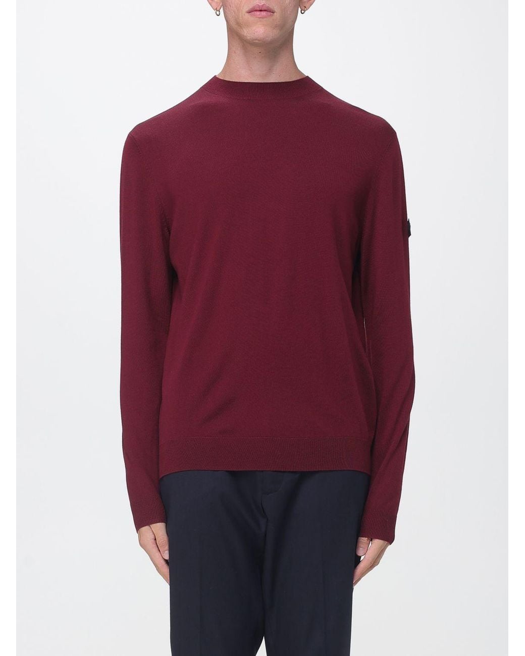 Peuterey Red Pure Wool Crew-Neck Jumper With Logo Patch On The Sleeve for men