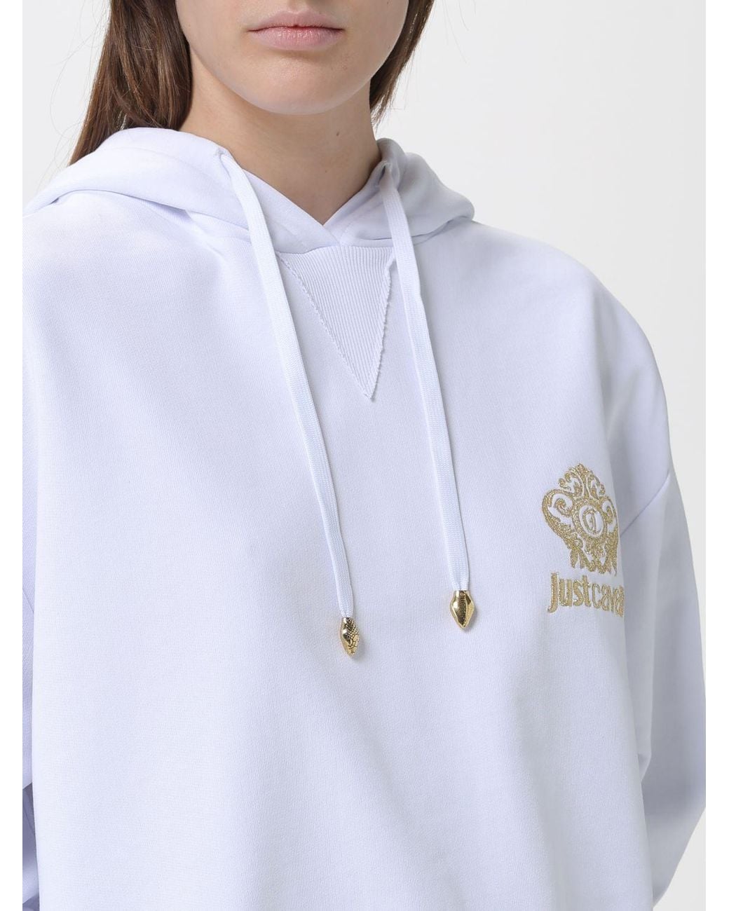 Just Cavalli White Cotton Hoodie With Logo