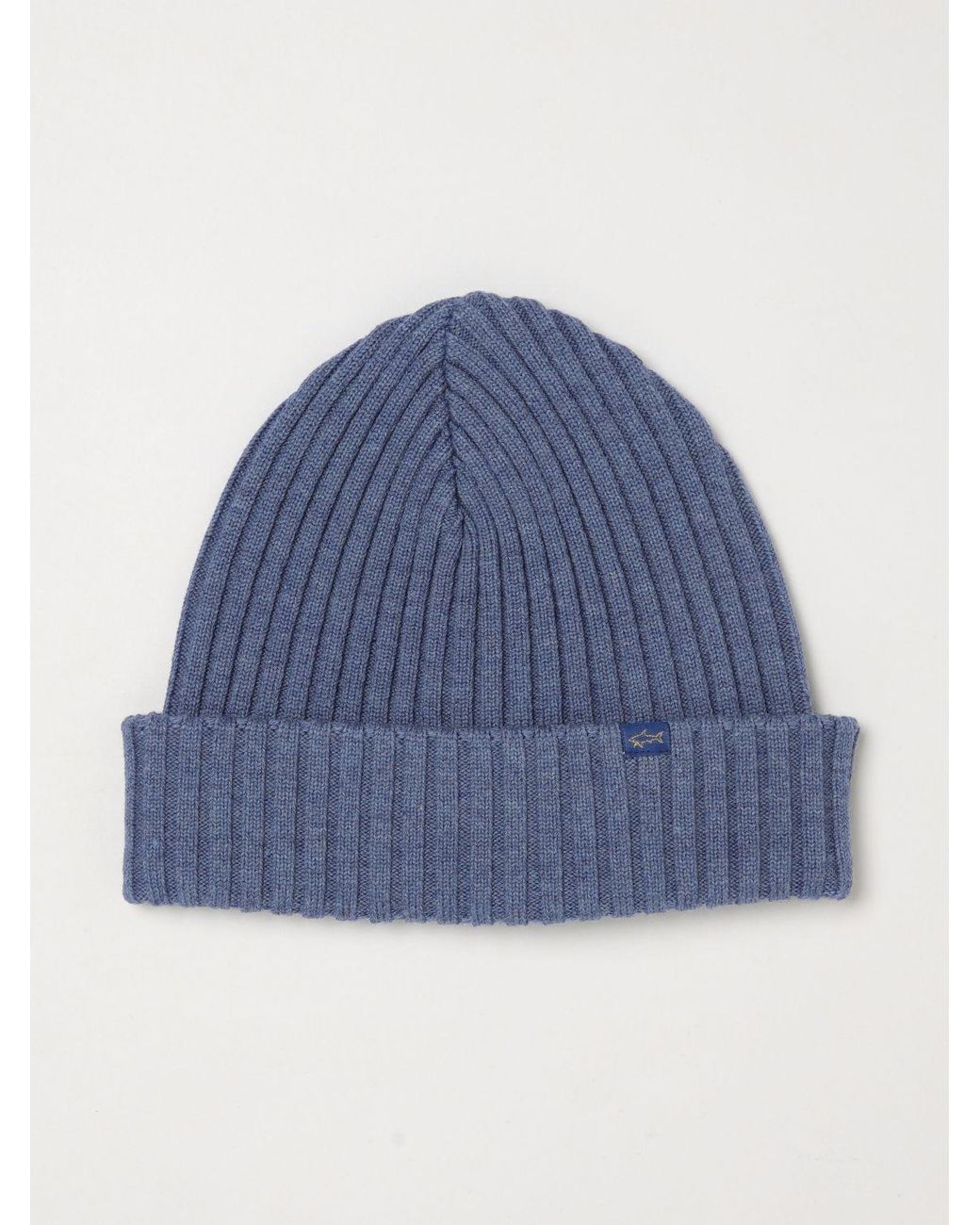 Paul & Shark Blue Paul &Amp Shark Solid Color Pure Wool Beanie Hat for men