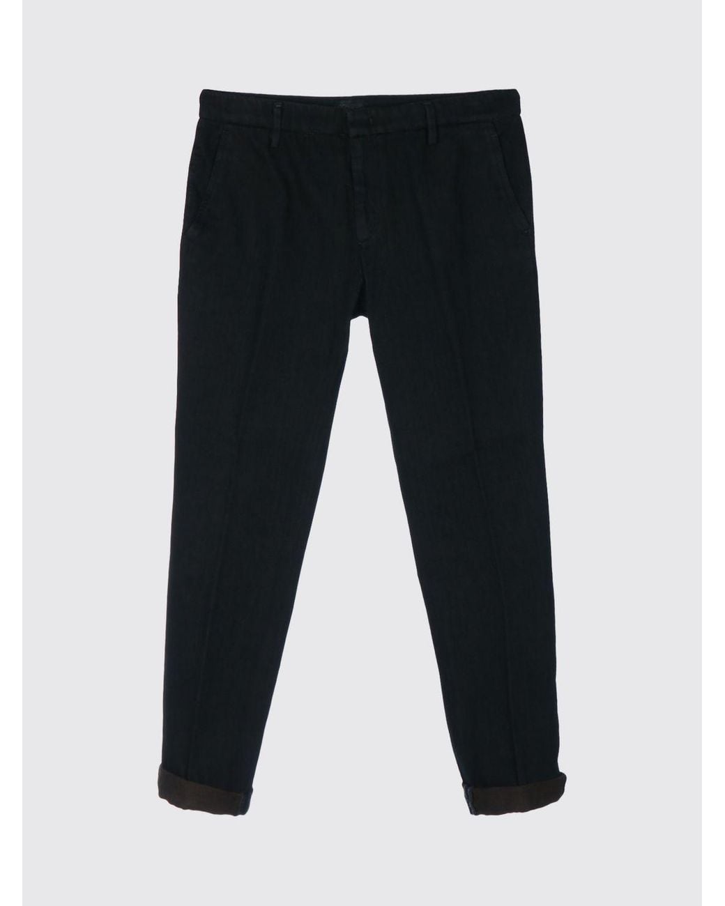 Dondup Blue Mid-Rise Slim Fit Cotton Trousers With Turn-Up Cuffs for men