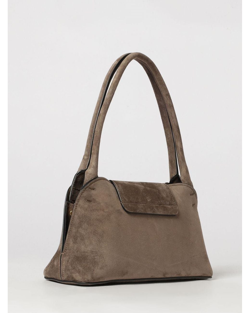 Versace Natural Vivian Small Suede Shoulder Bag With Turn-Lock Closure