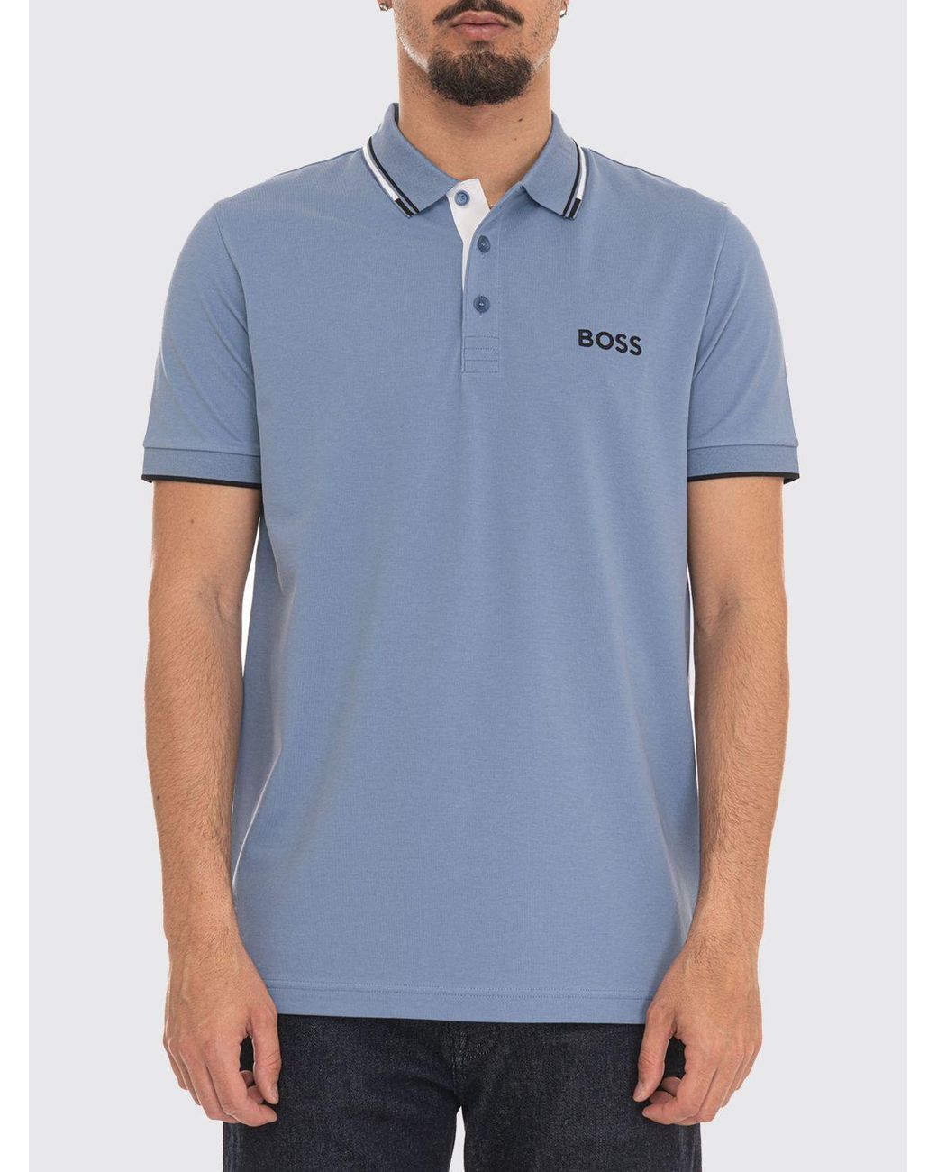 Boss Blue Cotton Polo With Logo for men