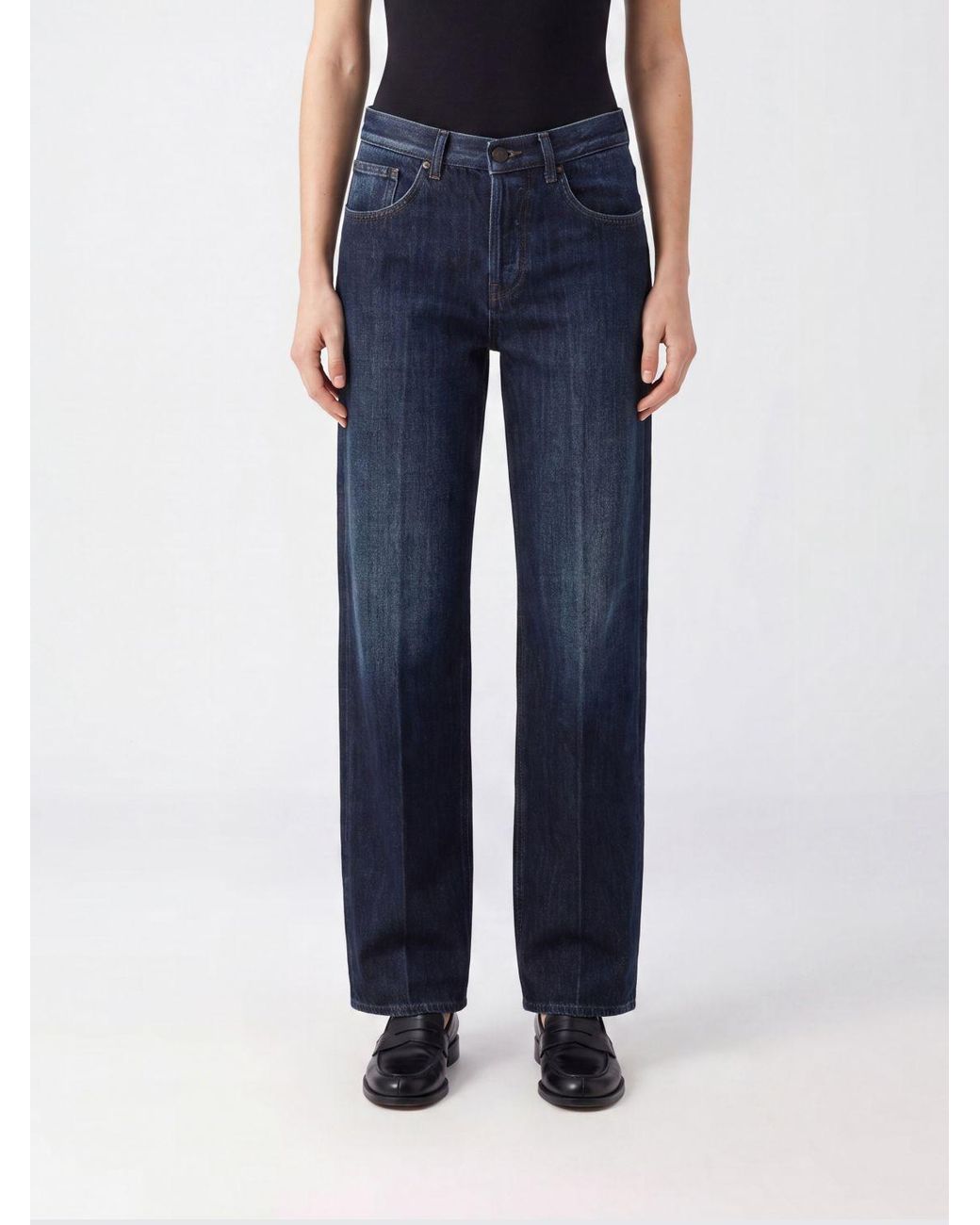 Vaqueros Anchos Jacklin De De Talle Medio En Denim De Algodón Dondup de color Blue
