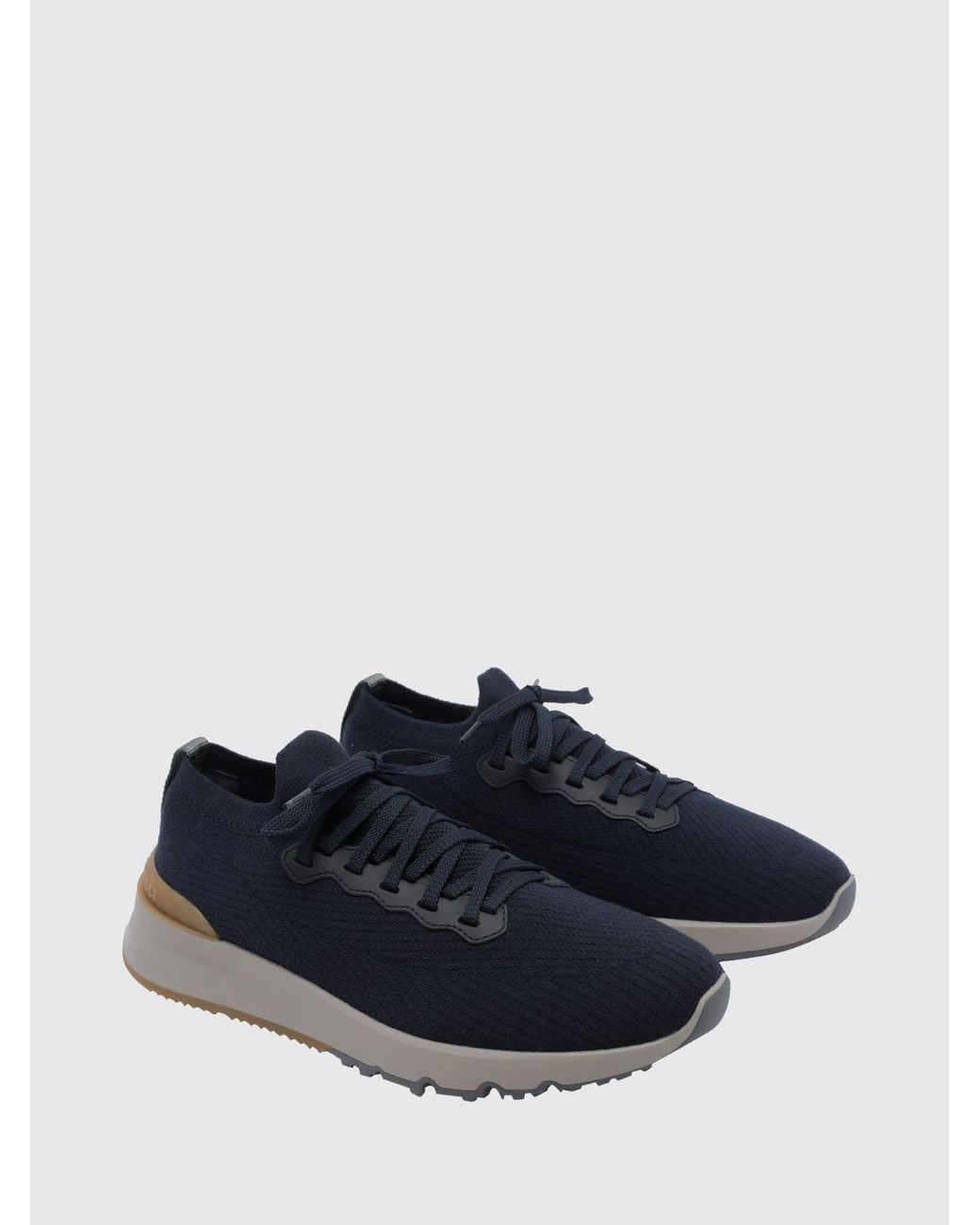 Brunello Cucinelli Blue Low-Top Cotton Knit Trainers With Pull Tab for men