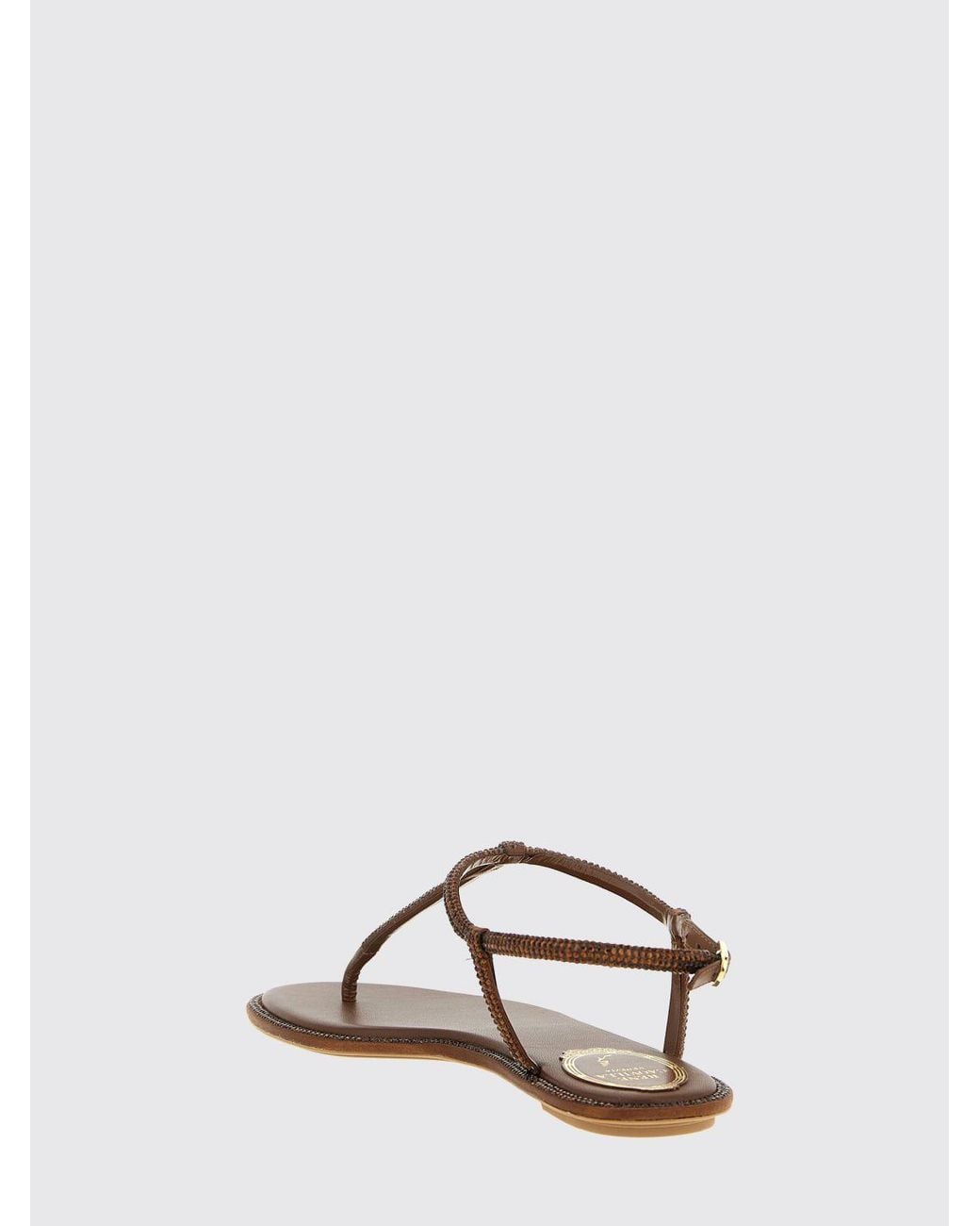 Rene Caovilla Natural Diana Nappa Leather Sandals With Rhinestones