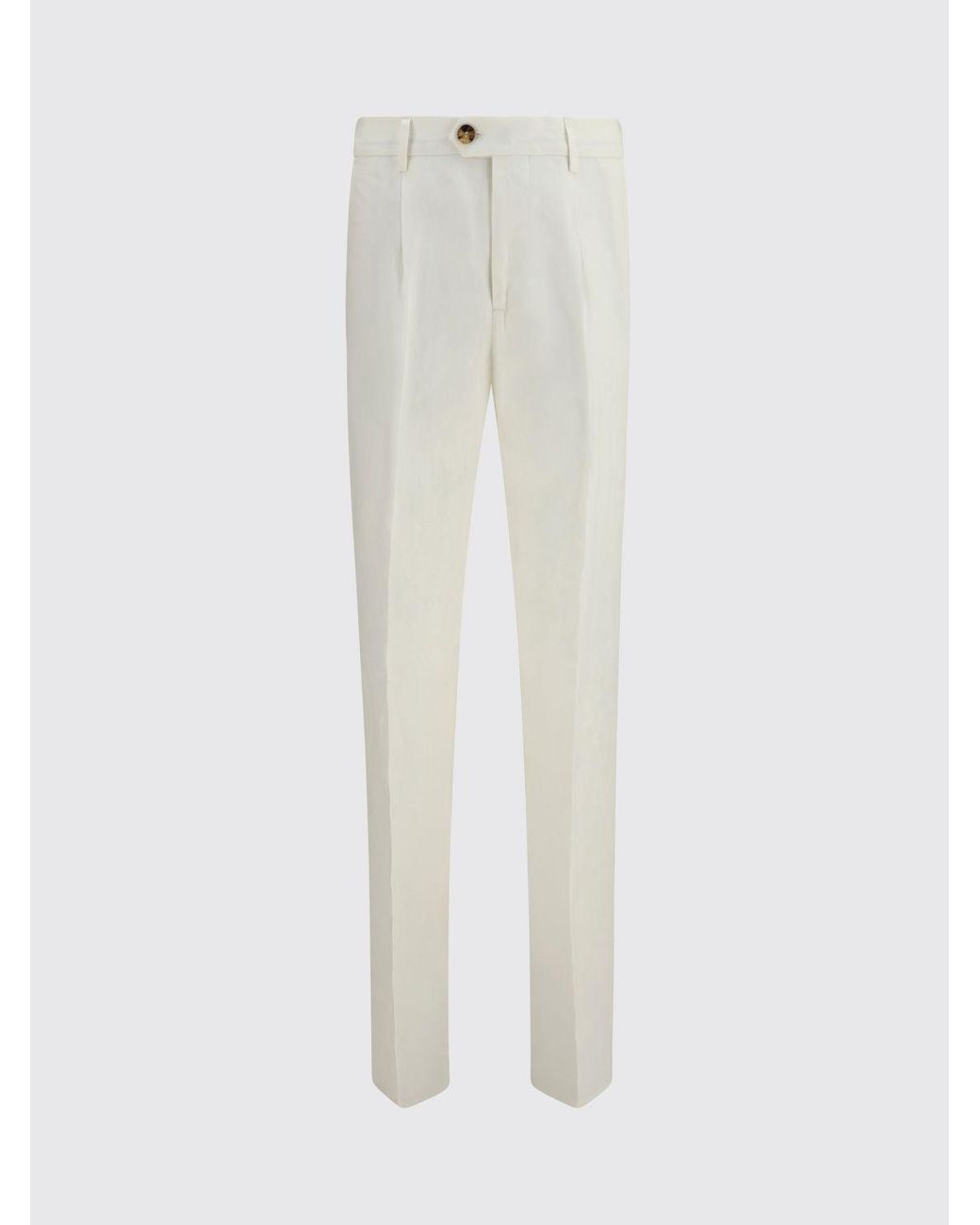 Brunello Cucinelli White Linen Tailored Trousers for men