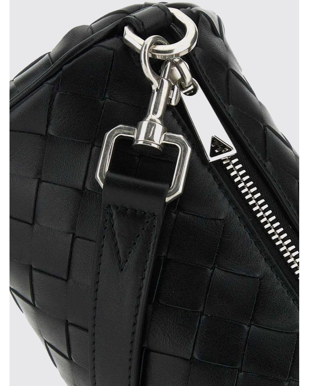 Bottega Veneta Black Barrel Intrecciato Woven Calfskin Crossbody Bag for men