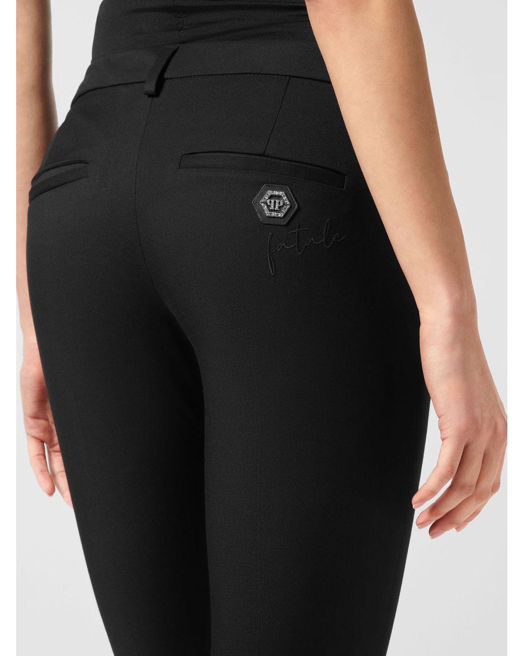 Philipp Plein Black Mid-Rise Skinny Stretch Cady Trousers With Hexagon Logo