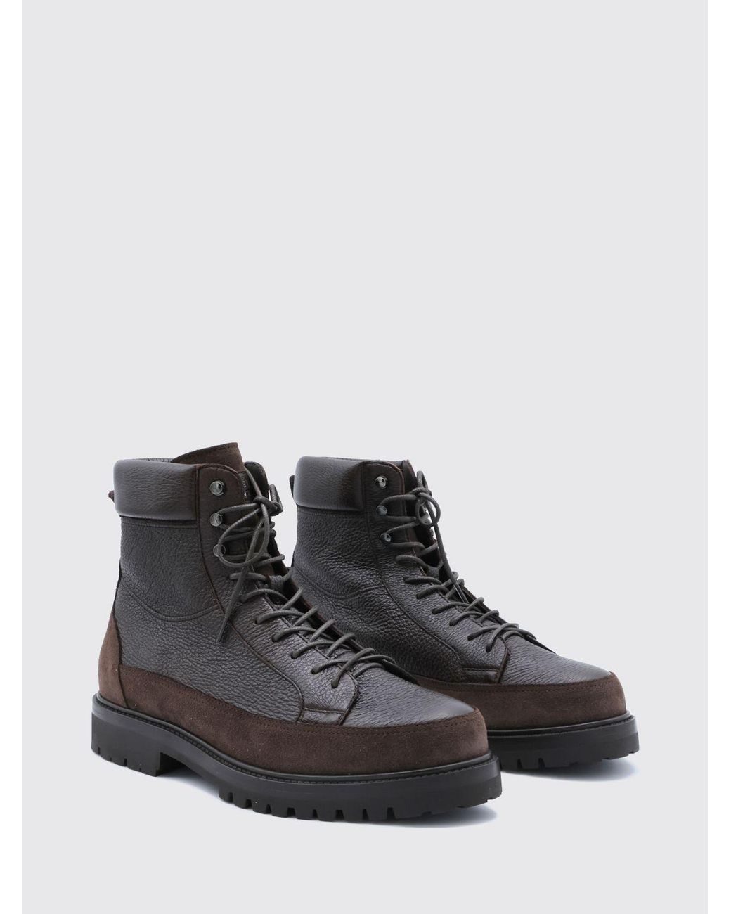 Brunello Cucinelli Black Suede Calfskin Lace-Up Ankle Boots for men
