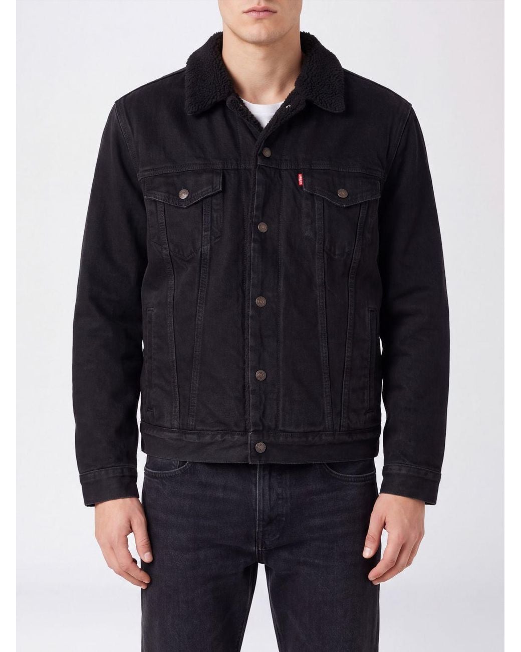 Levi's Blue Denim Shirt Jacket With Fur Collar And Patch Pockets for men