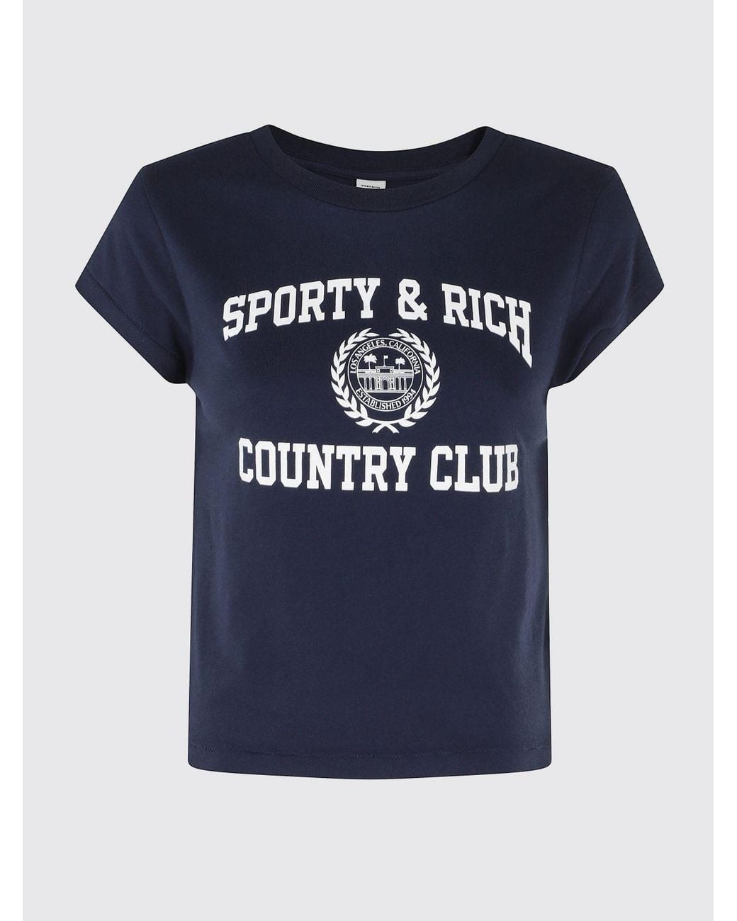 Sporty & Rich Blue Sporty &Amp Rich Varsity Crest Essential Recycled Cotton T-Shirt With Logo Print