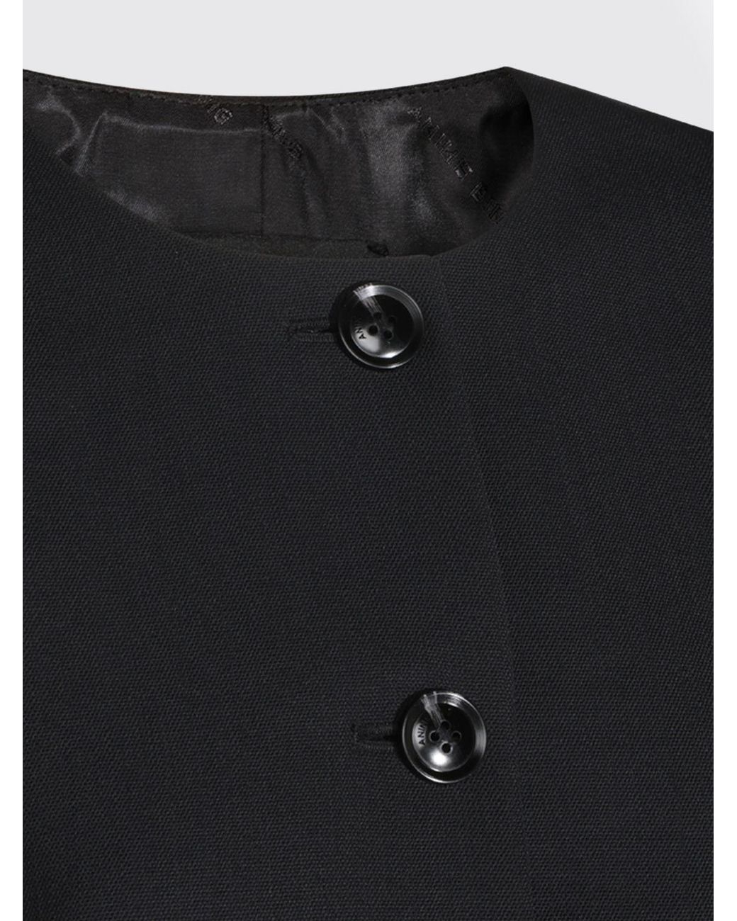 Anine Bing Black Cropped Slim Fit Wool Blend Blazer With Crew Neck