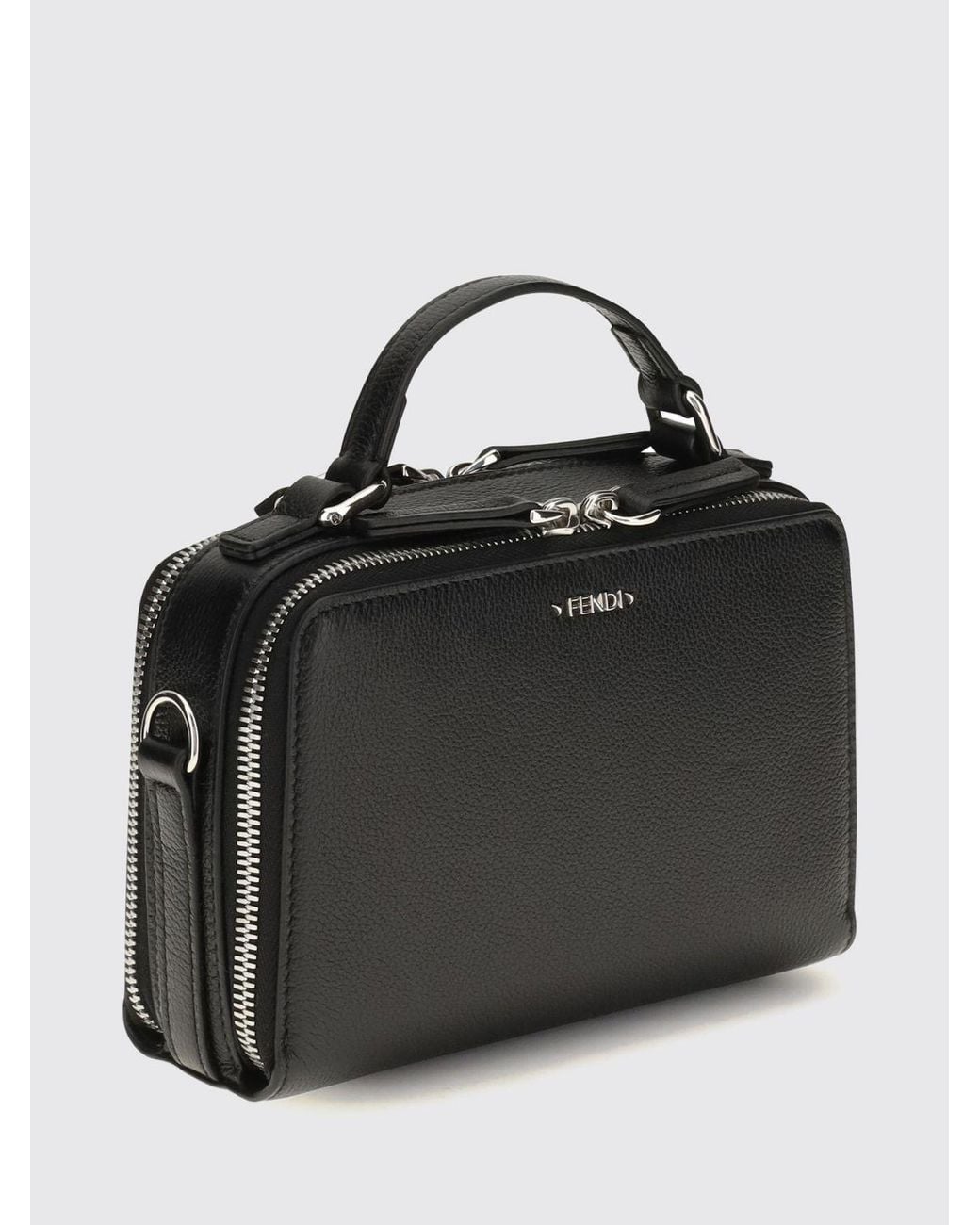 Fendi Black Smooth Calfskin Crossbody Bag With Double Compartment And Handle for men