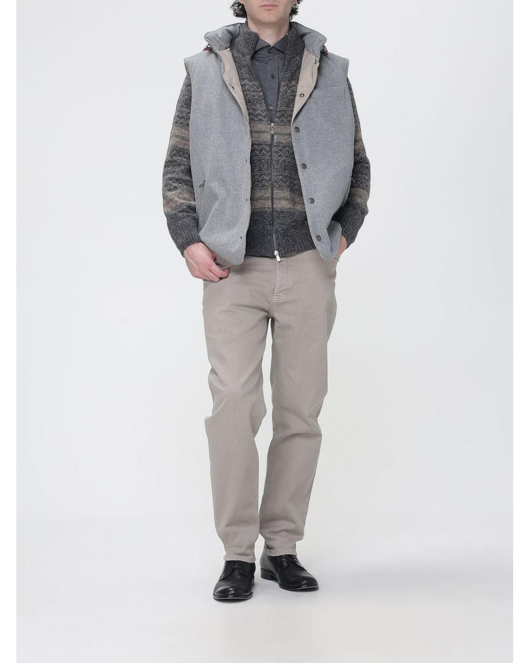 Brunello Cucinelli Gray Padded Wool Vest With Detachable Hood for men