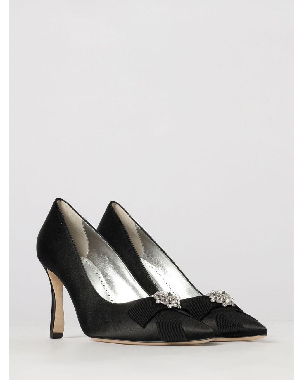 Manolo Blahnik Black Apius Satin Pumps With Jewelled Buckle And High Heel