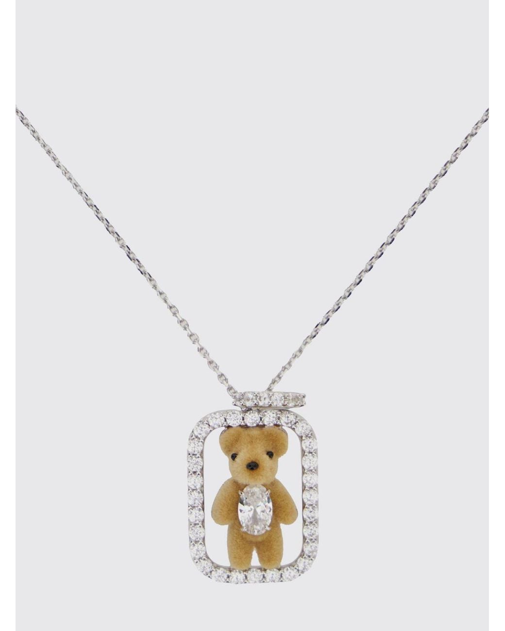 YVMIN White 18K-Plated Teddy Bear Pendant Choker With Zircons