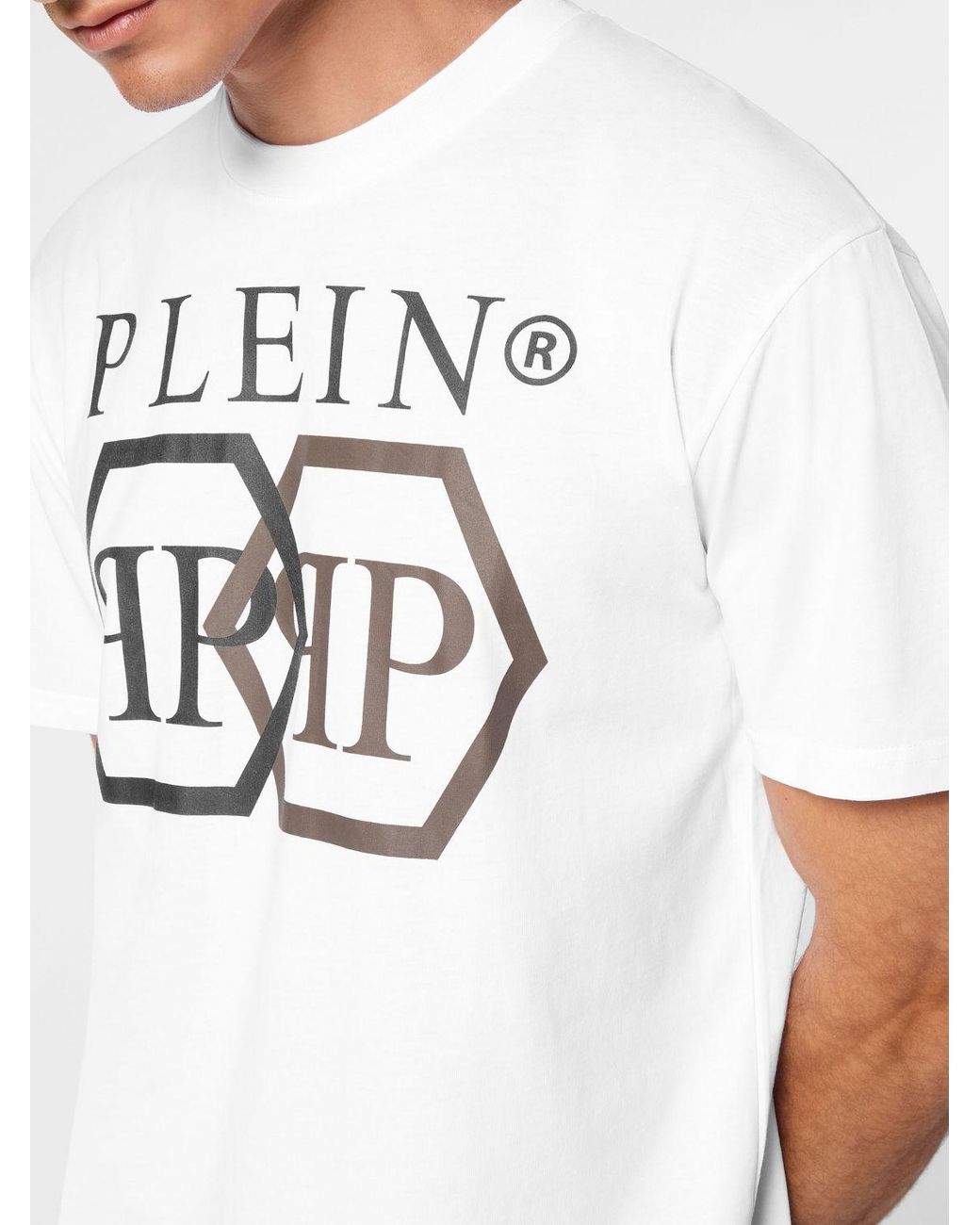 Philipp Plein White Cotton T-Shirt With Hexagon Logo And Contrast Monogram Print for men