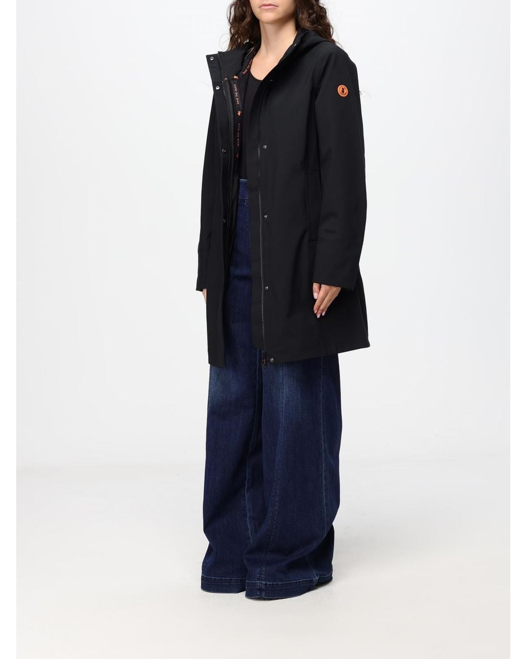Save The Duck Blue Knee-Length Polyester Parka With Padded Hood