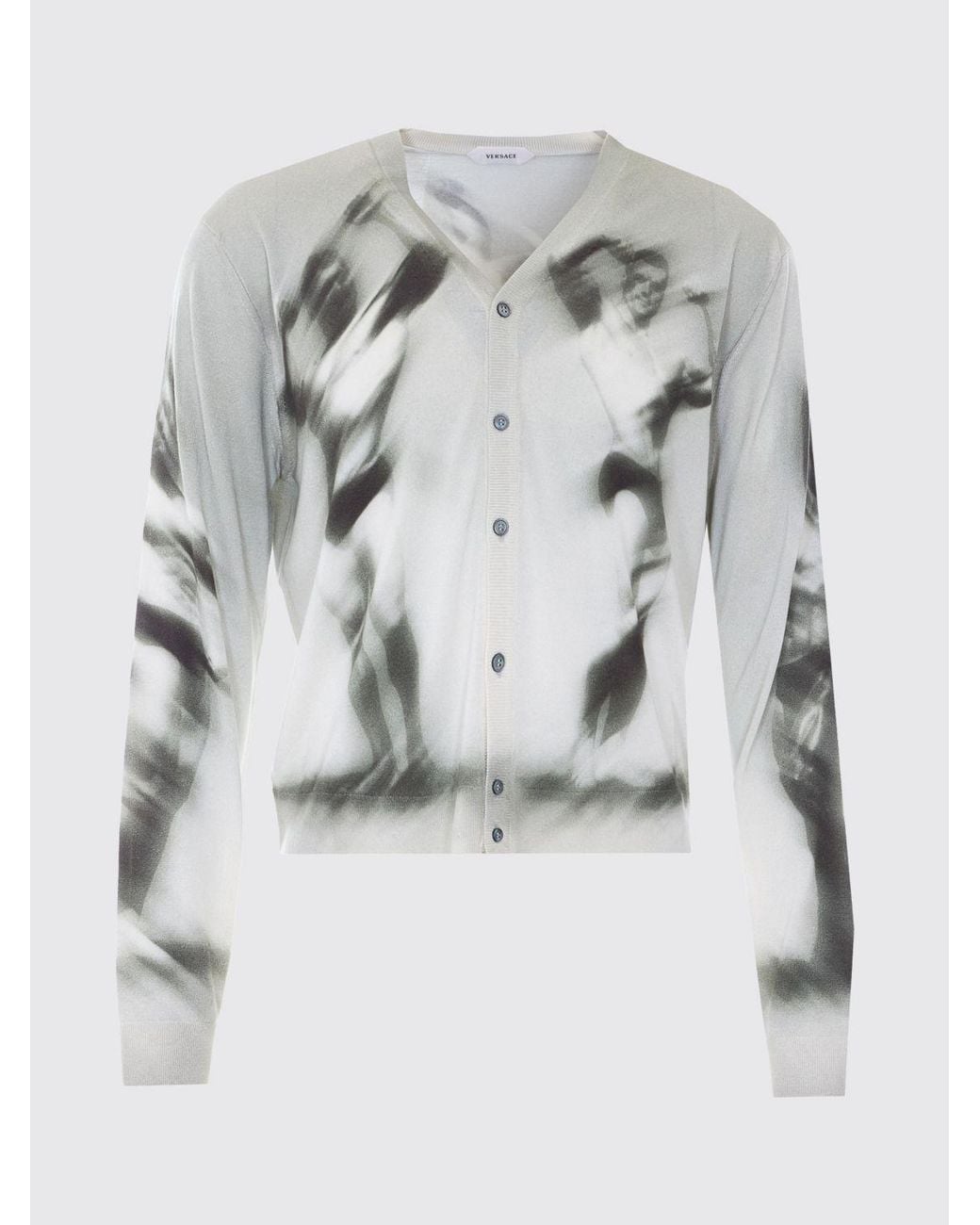 Versace Gray Abstract Pattern Silk Cardigan With V-Neck for men
