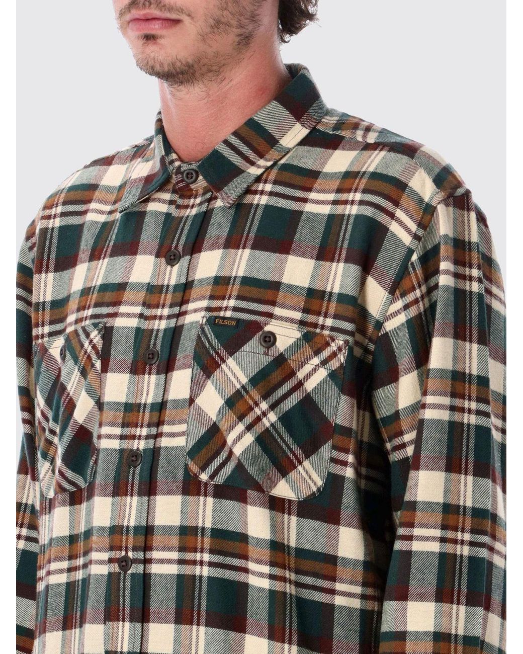 Filson Green Long-Sleeve Check Flannel Shirt With Buttoned Patch Pockets for men