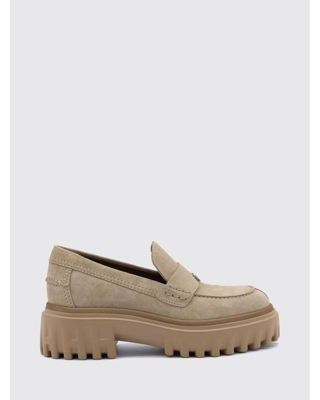 Hogan Natural H700 Suede Penny Loafers With Metal H Logo And Notched Sole