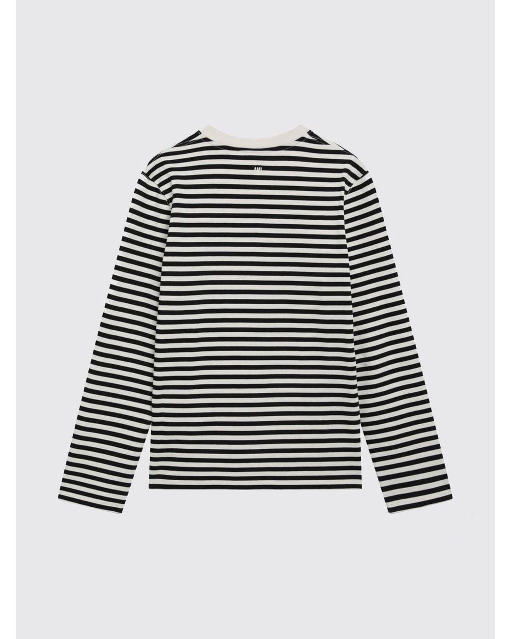 AMI Black Striped Long-Sleeved Cotton T-Shirt With Embroidered Logo
