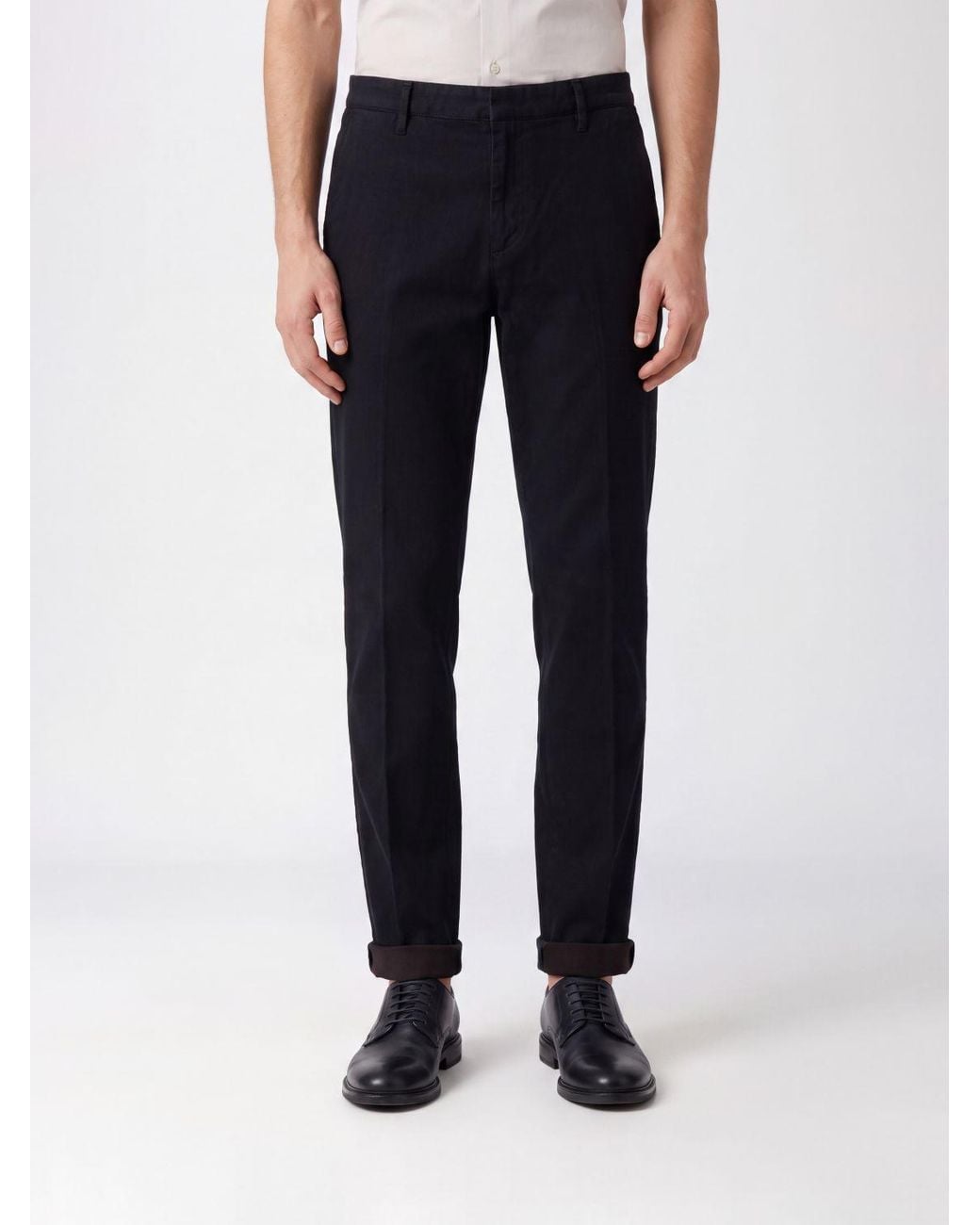 Dondup Blue Mid-Rise Slim Fit Cotton Trousers With Turn-Up Cuffs for men